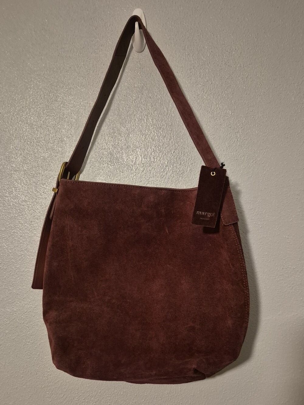 Burgundy Suede Margot New York Bucket Shoulder Bag